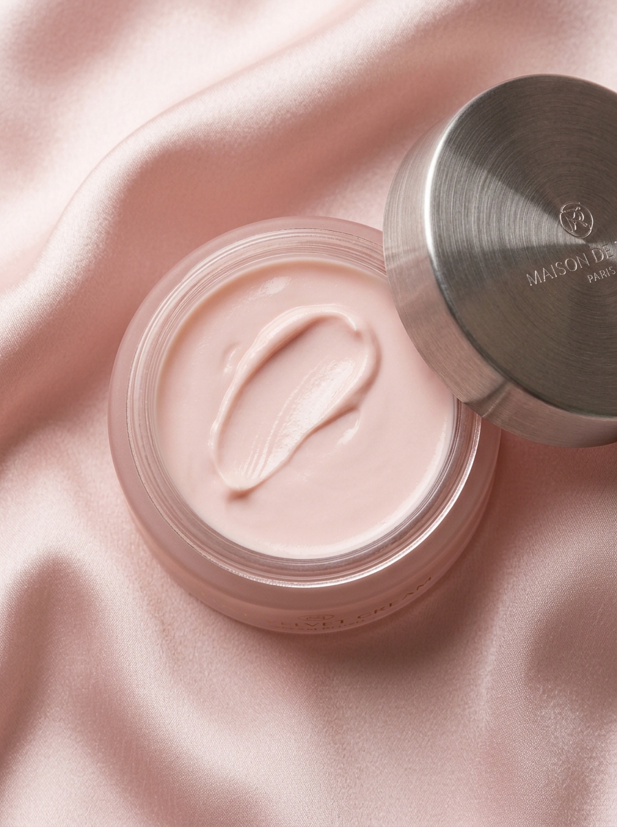 VELA Beispiel-Serie, Motiv 2: Creme-Rosette mit Flamingofeder, KI-generiert